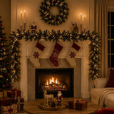 Festive PVC Christmas Garland - Pine Cones & Red Berries with Pre-Lit LED Lights