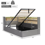 3ft Single Velvet Upholstered Daybed with Hydraulic Storage - L-Shaped Sofa Bed with LED Lights and USB Charging, Grey