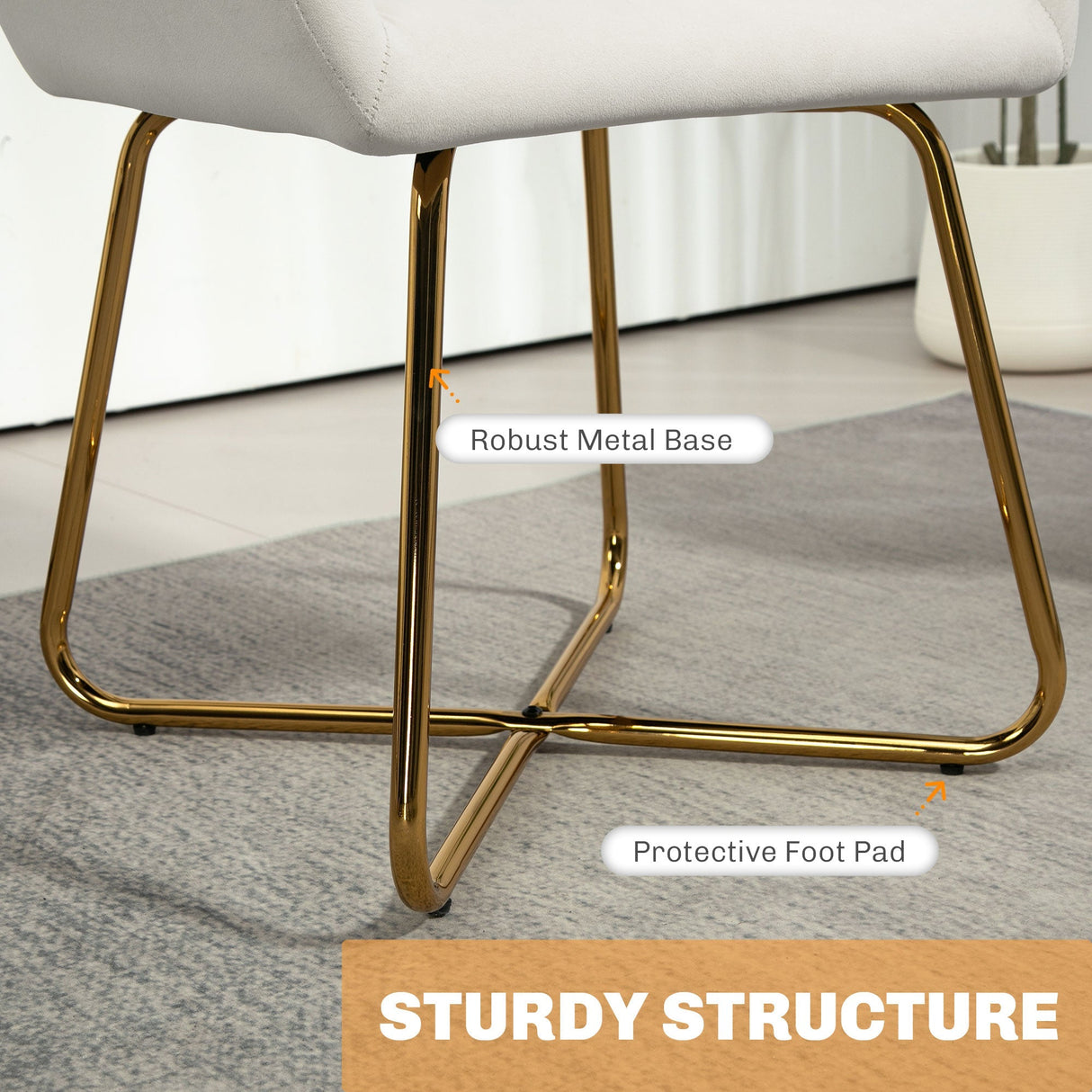 Modern Arm Chair Upholstered Accent Chair with Metal Base, Cream White