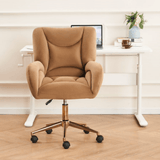 Velvet Swivel Office Chair - Adjustable Height, Gold Legs, Brown