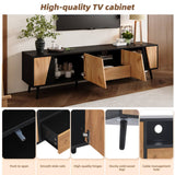 Wood & Black TV Stand Cabinet – 1 Drawer, 2 Doors, Entertainment Console for Living Room, Fits Up to 75" TV