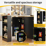 360° Rotating Kitchen Island - Extendable Bar Table with 3 Drawers, Snack Rack & Castors, Multifunctional Storage Cabinet, Black
