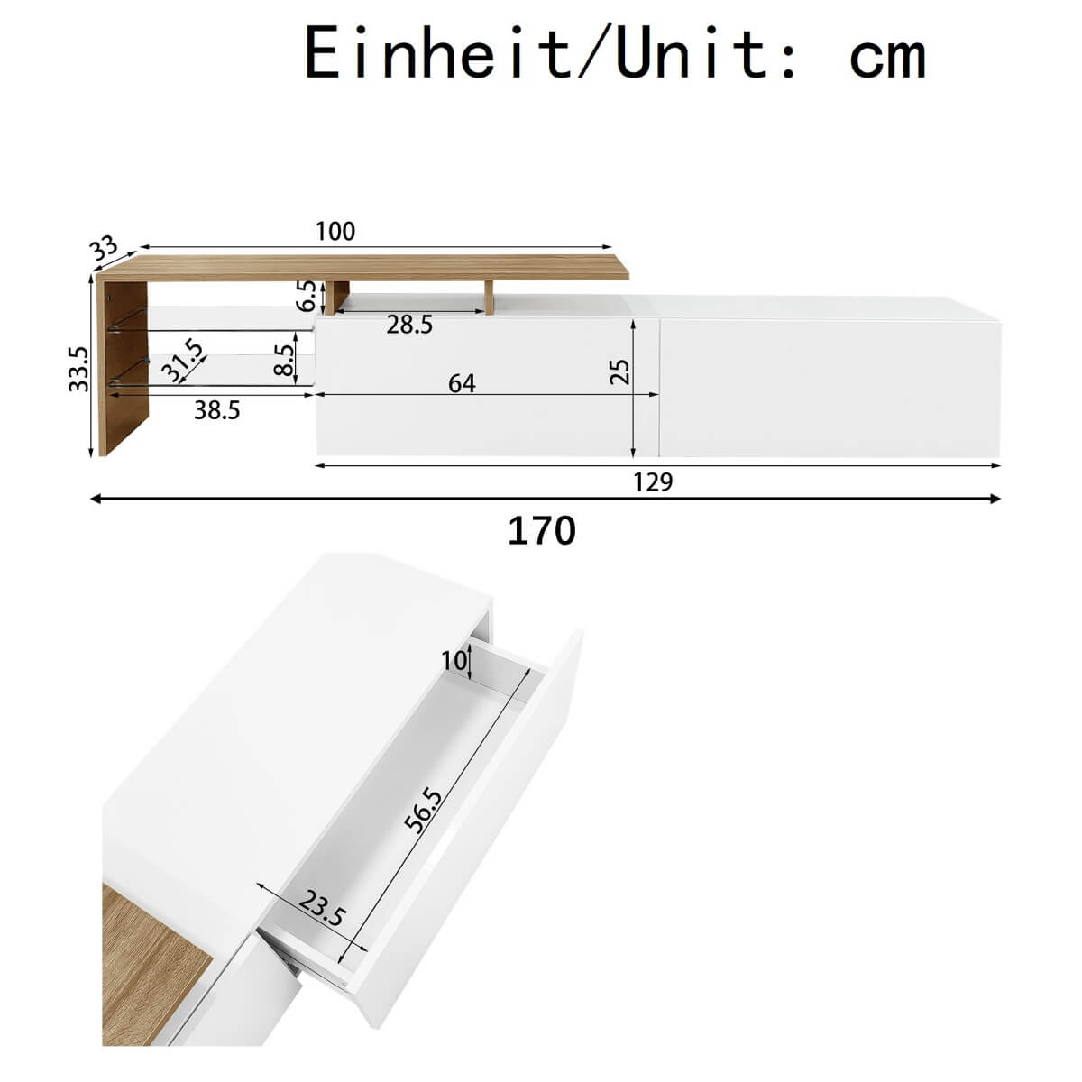 Modern LED TV Unit - High Gloss White TV Cabinet with Glass Shelves and Storage