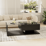 LED Coffee Table - High Gloss Black, Glass Top, Modern Living Room Table