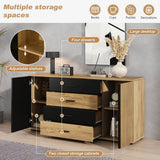 Fluted Sideboard with 4 Drawers and 2 Doors - Oak and Black Storage Cabinet