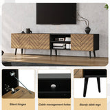 Modern Geometric TV Stand - Black Media Console with Storage Cabinets & Open Shelf