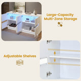 High Gloss White Sideboard with LED Lights - Modern Freestanding Storage Cabinet with 2 Adjustable Shelves and 4 Storage Compartments for Dining and Living Room