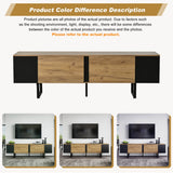 TV Unit - 2 Cabinets and Open Storage, Fits up to 75 Inch TV, Wood and Black
