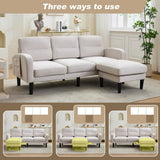 L-Shaped Corner Sofa - 3 Seater Modular Sectional Sofa with Chaise, Side Storage Pockets, Beige