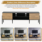 TV Unit with Storage – 2 Cabinets & Open Shelves, Natural Wood & Black