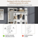 Modern White Hall Tree Entryway Set with Mirror - Freestanding Coat Rack and Shoe Storage Cabinet with 6 Hooks and Shoe Bench
