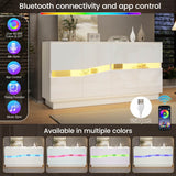 High Gloss White Sideboard with LED Lights - Modern Freestanding Storage Cabinet with 2 Adjustable Shelves and 4 Storage Compartments for Dining and Living Room