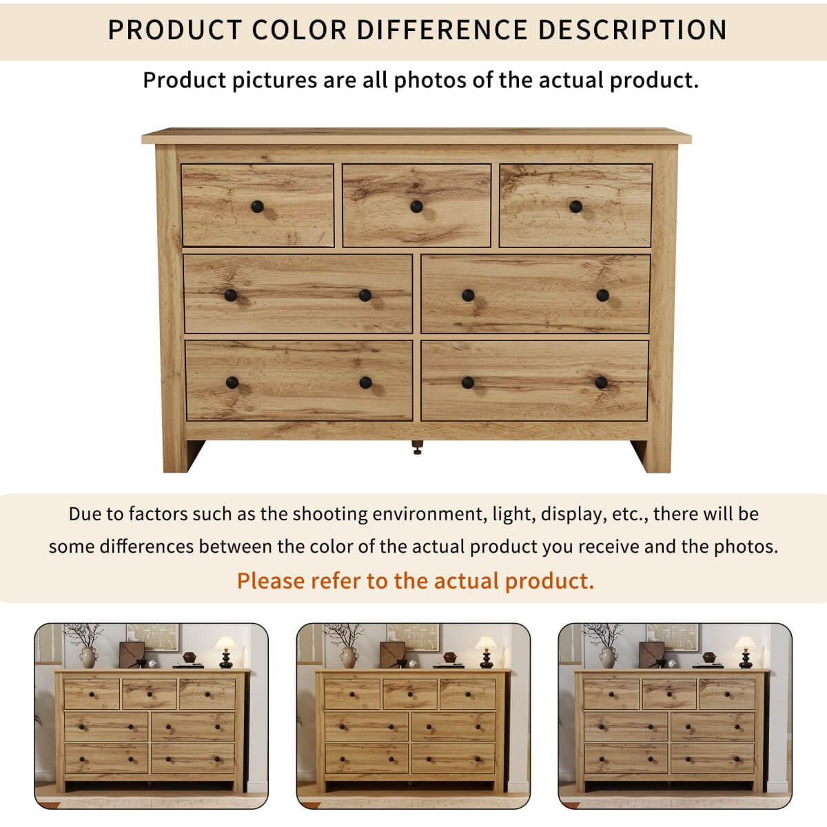 Modern Vintage Storage Sideboard with 7 Drawers - Multi-Room Cabinet, Wood Color