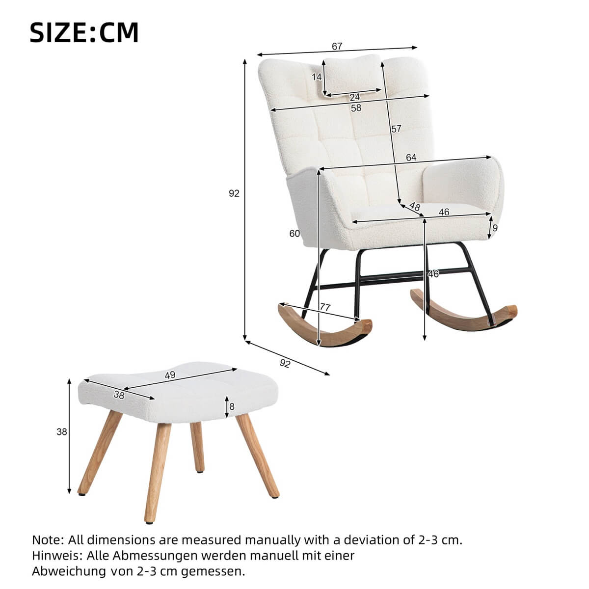 Rocking Recliner Chair - Padded Lounge Chair with Cushion for Living Room and Bedroom