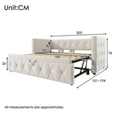 3ft Velvet Daybed with Trundle - Upholstered Sofa Bed with USB & Type-C Charging Ports, Beige
