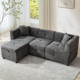 L-Shaped Corner Sofa - 80" Fabric Sectional Sofa with Removable Storage Ottoman & 2 Cushions, Grey