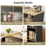 360° Swivel Kitchen Bar Sideboard - Modern Black Multifunctional Storage Cabinet with Glass Shelves