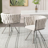 Set of 2 Velvet Swivel Dining Chairs - Upholstered Dining Chairs with 4 Metal Legs for Kitchen & Dining Room, Beige & Silver