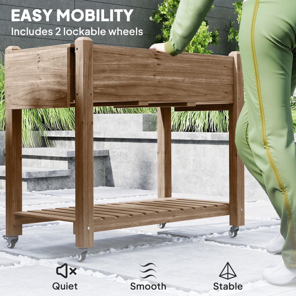 Raised Planter 46 x 94cm with Shelves - Carbonised Wood
