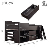 Cabin Bed Mid Sleeper with Drawers & Shelf Storage, 3ft Single Wooden Frame