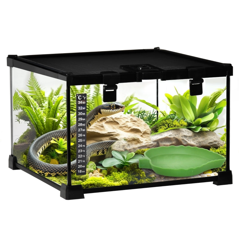 Glass Reptile Terrarium Breeding Tank Vivarium Habitats with Thermometer - Small