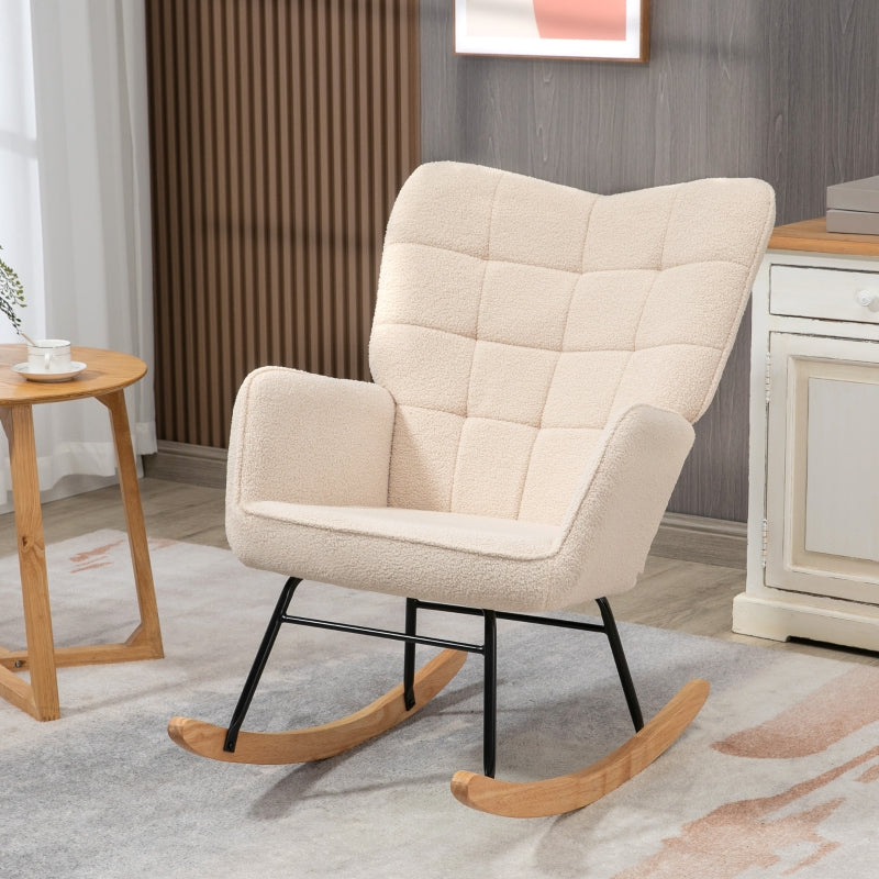 Berber Fleece Rocking Chair, Nursery Glider, Wingback, Beige
