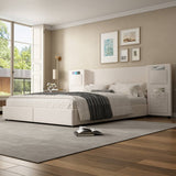 4ft6 Double Velvet Bed Frame with Storage Drawers - Upholstered Bed with Headboard Pockets, 2 Wheeled Drawers and Sturdy Metal Legs, Beige