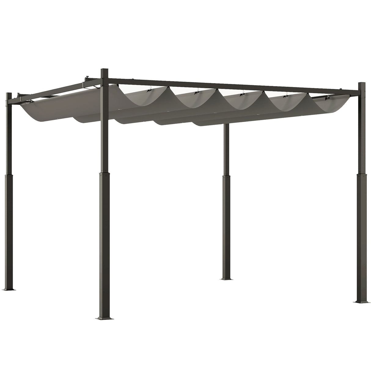 Metal Pergola with Retractable Roof, Magnetic Fixture, Sun Shade Canopy, Grey