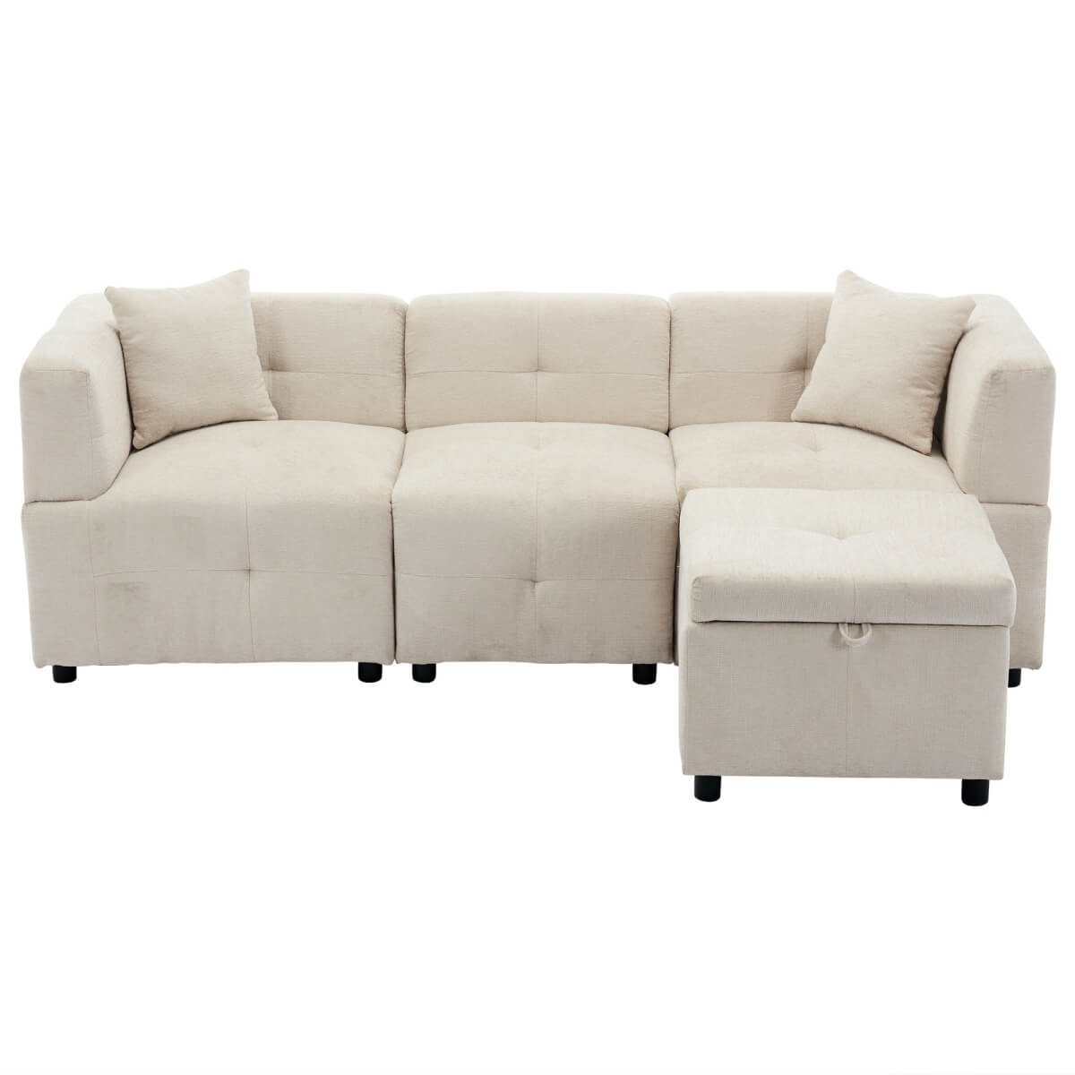 L-Shaped Corner Sofa - 80" Fabric Sectional Sofa with Removable Storage Ottoman & 2 Cushions, Beige