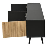 Mid-Century Modern LED TV Stand, Lowboard,TV Cabinet with LED Light, TV Unit, Modern Industrial Entertainment Center, 175cm Black Media Console  Low Storage Cabinet for Living Room
