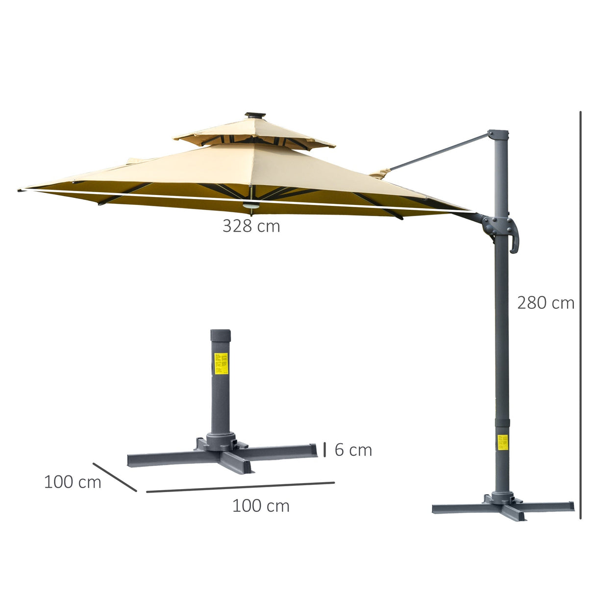 3m Cantilever Parasol, Solar Lights Power Bank Base 360?? Spin, Beige