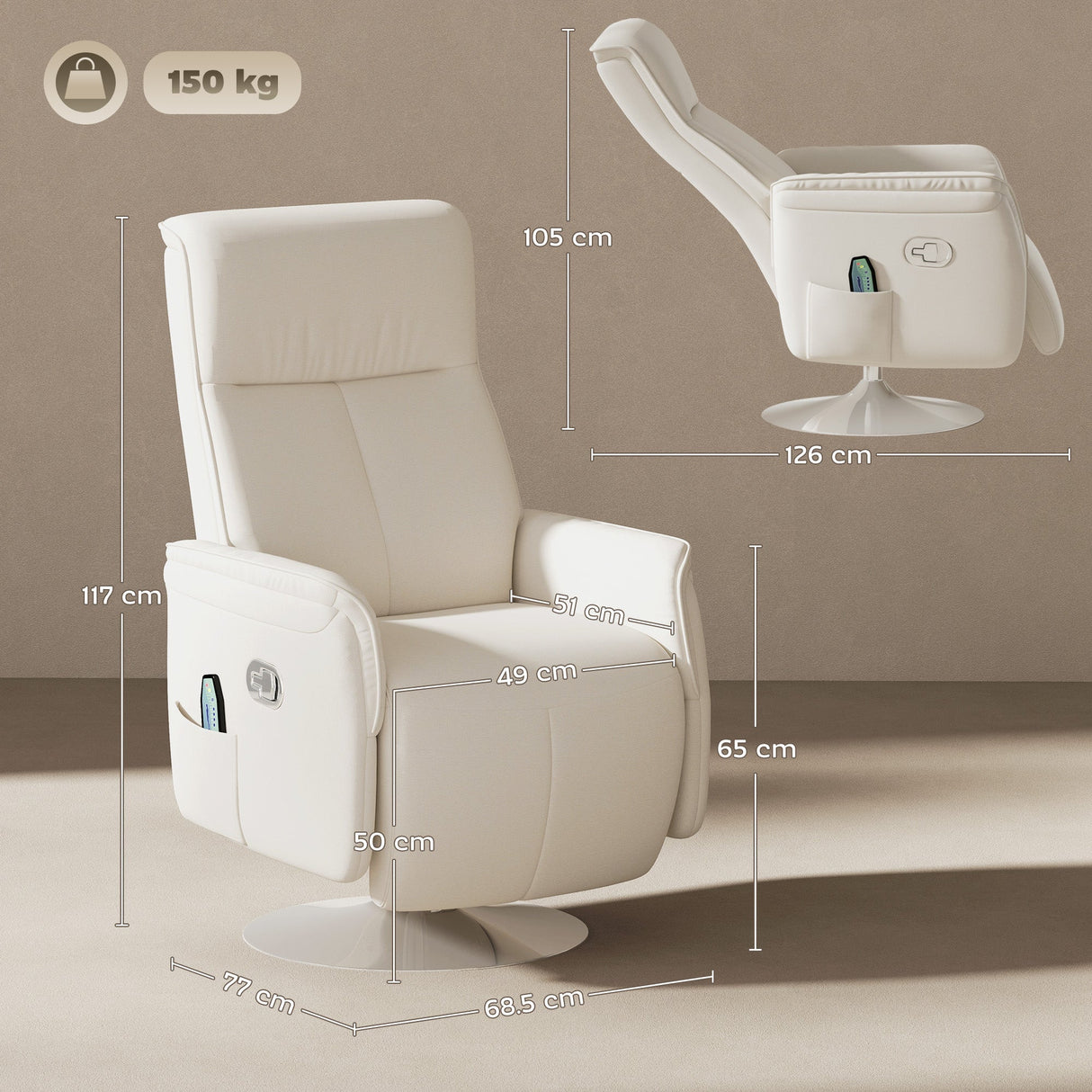 10-Point Massage Recliner Armchair - Cream