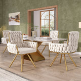 Set of 2 Velvet Swivel Dining Chairs ¨C Beige Armchairs with Metal Legs, Luxury Living & Bedroom Chairs