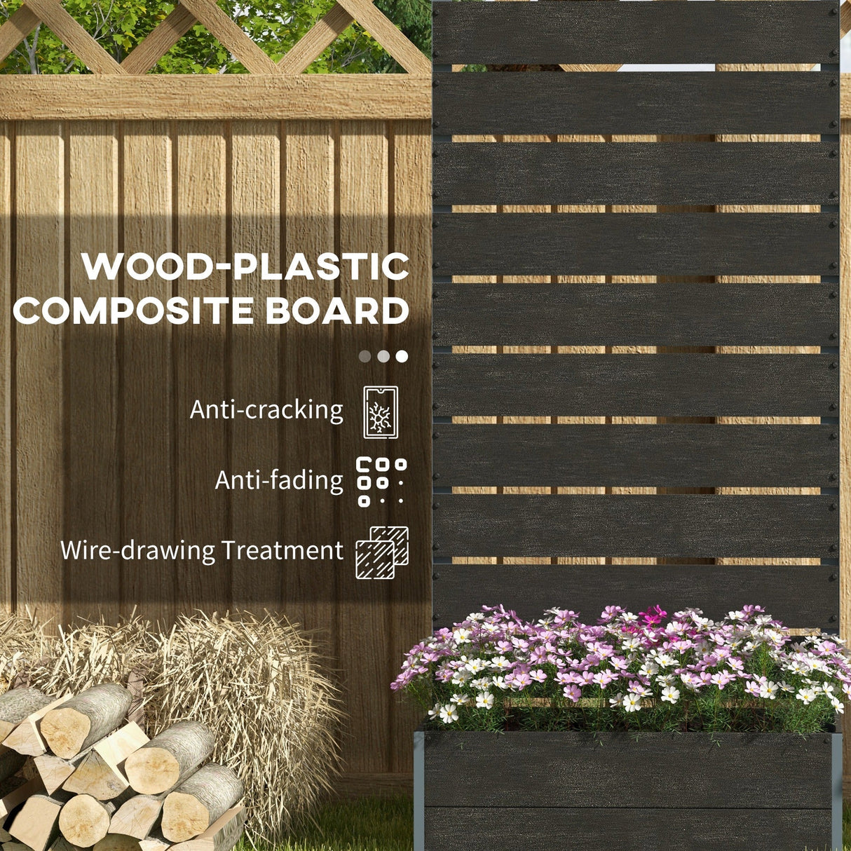 Garden Planter Box 34 x 69.5cm with Back Trellis, Black