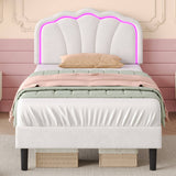 3ft Single LED Upholstered Bed – Velvet Bed Frame with Shell Headboard
