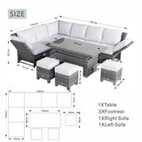 Premium Aluminium Modular Sofa Set - 9-Seater with Gas-Lift Armrests & Adjustable Table, Grey/Brown