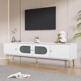 Modern TV Stand with Storage - 4 Door TV Cabinet with Glass Doors, Fits up to 70 Inch TV