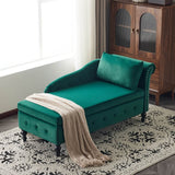 Velvet Chaise Lounge with Storage - Tufted Upholstered Sofa, Right Armrest, Green