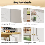 Modern Swivel Bar Table with Storage - White Rotating Kitchen Island with Shelves and 2 Doors