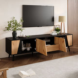 Wood & Black TV Stand Cabinet – 1 Drawer, 2 Doors, Entertainment Console for Living Room, Fits Up to 75" TV