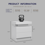 Nightstand LED Bedside Table Cabinet Lights Modern End Side with 2 Drawers for Bedroom (White)