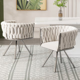 Set of 4, velvet dining chair, single light luxury living room bedroom swivel chair, Leisure swivel chair with four metal support legs, beige+silver