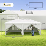 Garden Pop Up Gazebo, 3x6m Wedding Party Tent Marquee with Sidewalls, Windows, Carry Bag, White