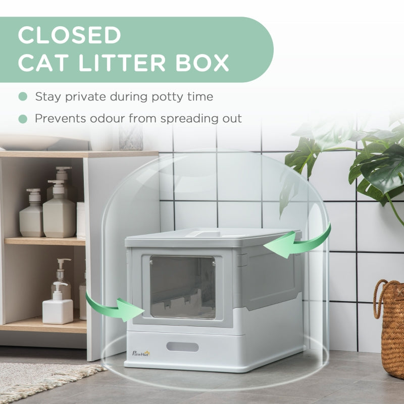 Hooded Cat Litter Box, Portable, Front Entry, Grey