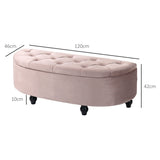 Semi-Circle Ottoman Storage Bench, Tufted Upholstered Footrest Stool, Rubberwood Legs, Pink