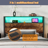3ft Single Metal Bed with LED Lights & Storage Drawer - USB & Type-C Charging, Black & Walnut