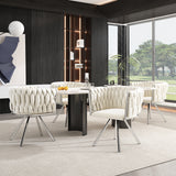 Set of 4, velvet dining chair, single light luxury living room bedroom swivel chair, Leisure swivel chair with four metal support legs, beige+silver