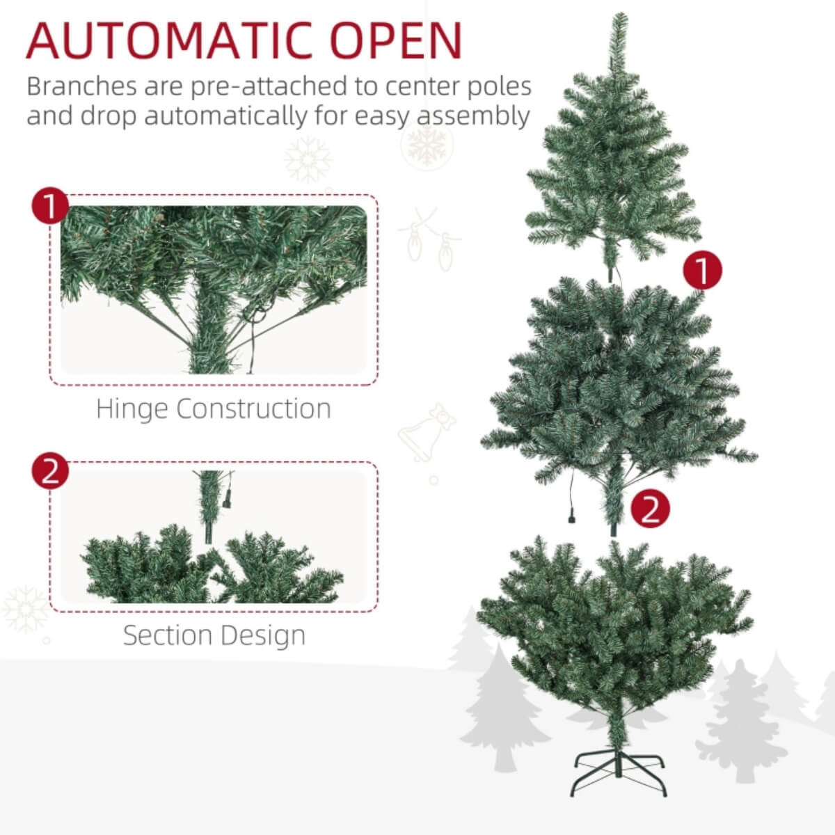 Artificial 6ft Pre-Lit Christmas Tree - Warm White LED, Full PVC Branches, Metal Stand