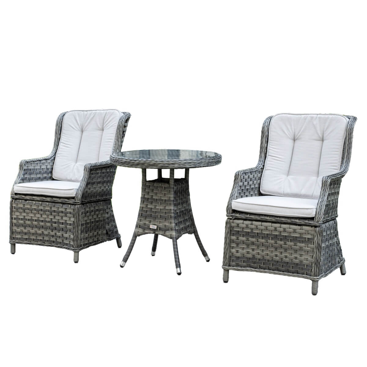 3 Piece Rattan Bistro Set - Round Outdoor Garden Table and Chairs