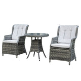 3 Piece Rattan Bistro Set - Round Outdoor Garden Table and Chairs